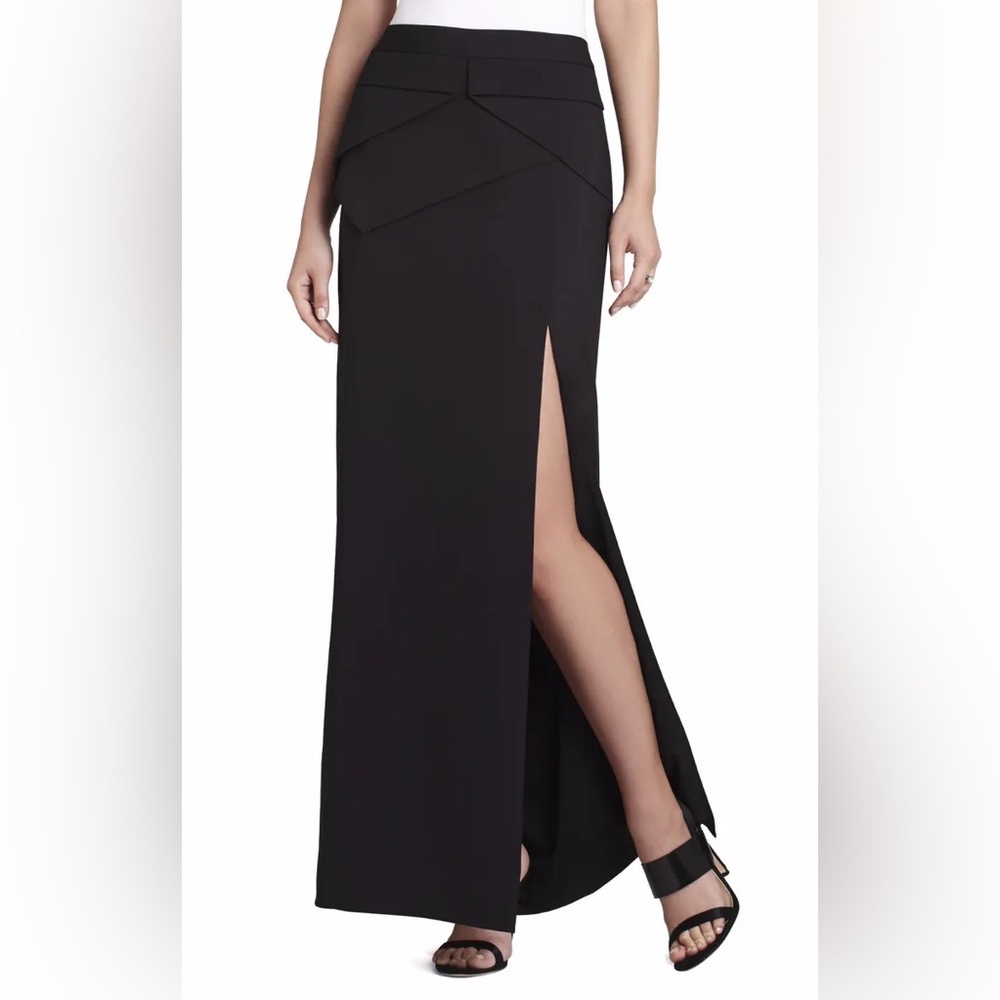 BCBG black Beverly peplum formal black tie maxi skirt